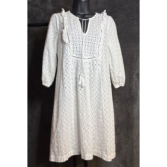Anthropologie Thames Dress White Eyelet Cotton Womens 4 3/4 Sleeve Mini Boho - Picture 9 of 10
